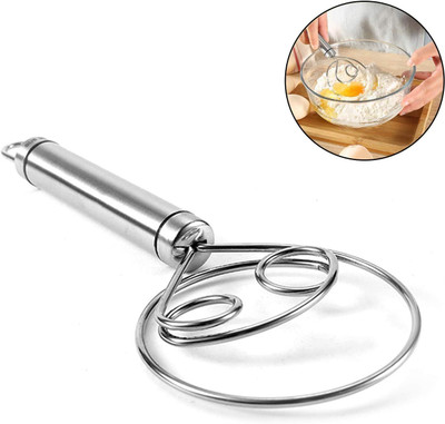 Coozico Food Grade Dutch Style Bread Dough Hand Mixer Blender Whisk for Cooking Stainless Steel Flat Whisk