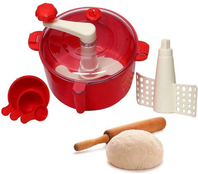 Rubbli 3-in-1 Plastic Atta Dough Maker with Beater, Chopper & Churner Plastic Detachable Dough Maker(Red)