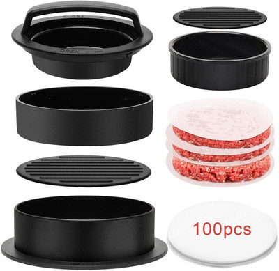 pinkparifashion Hot 3 in 1 Non Stick Burger Press Patty Maker Manual Dough Press(Hamburger Press)