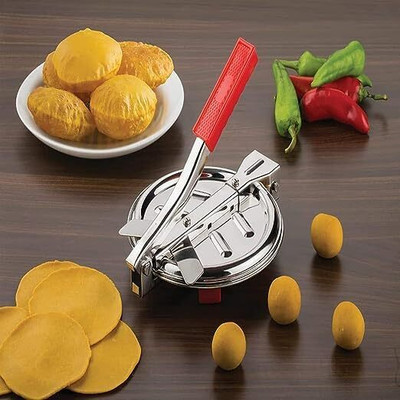 DCP ENTERPRISE Cold Steel Puri Maker Press Machine with Handle, Manual Stainless Steel Manual Dough Press(Manual Stainless Steel Puri Poori Maker Press Machine with PRE Fitted Handle) DCP ENTERPRISE Cold Steel Puri Maker Press Machine with Handle, Manual Stainless Steel Manual Dough Press(Manual Stainless Steel Puri Poori Maker Press Machine with PRE Fitted Handle)