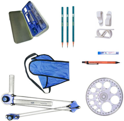 RINM Mini Drafter with Blue Canvas Cover Set Square Pro Circle geometry box Drafting Kit(Pack of 6)