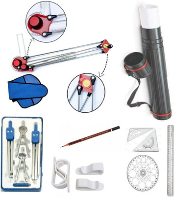 Antiquity Mini Drafter With Sheet Box Set Square Board Clip Ruler Scale Geometry Box Drafting Kit(Pack of 13)