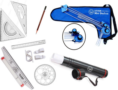 Uttam Mini drafter, sheet holder box, Roller scale, pro circle for Engineering drawing Drafting Kit(Pack of 9)
