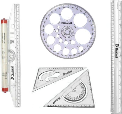 DUSHALA Roller scale, Set squares, Pro circle, Long scale for Engineering drawing Drafting Kit(Pack of 5)