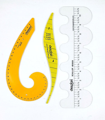 BharatSS Yellow French Curve, Scallop Scale, ArmHole Curve for Pattern Drafting Tool Drafting Kit(Pack of 3)