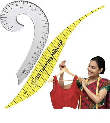 GN Tailoring Armhole Curve Ruler|Tailor Measuring Tool | Dress Designing Transparent & Yellow Drafting Kit(Pack of 2)