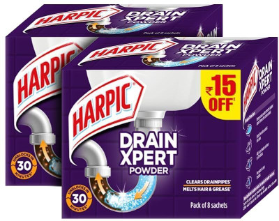 Harpic | Drain Xpert | Drain Cleaner Powder (50g x 8) | Effective Sink Cleaner Powder Drain Opener(800 g, Pack of 2)