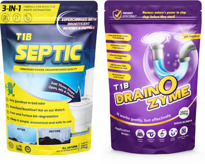 T1B Septic Cleaner & Drain O Zyme Combo Pack | Eliminates Odor, Prevents Clogs Powder Drain Opener(500 g, Pack of 2)