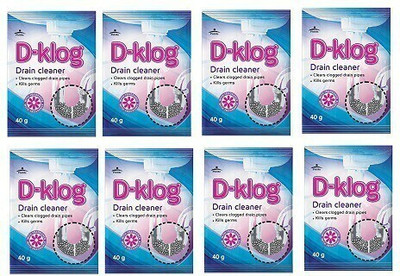 Pidilite D-Klog Drain Cleaner, unclogs Washbasin, Septic Tank in 30 mins, 320g, Pack of 8 Powder Drain Opener(320 g, Pack of 8)