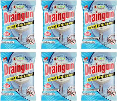 CMD Draingun All Pipe Safe Drain Cleaner powder Clear Clogged Sinks & Pipes(50gm) Powder Drain Opener(300 g, Pack of 6)
