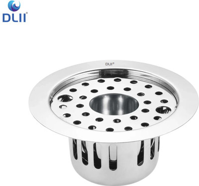 DLII Floor Stainless Steel Push Down Strainer(12.7 cm Set of 1)