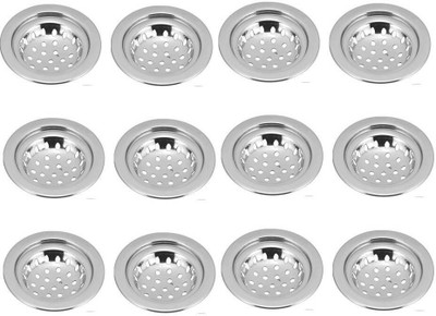 KAMAL Floor Stainless Steel Push Down Strainer(8.5 cm Set of 12)