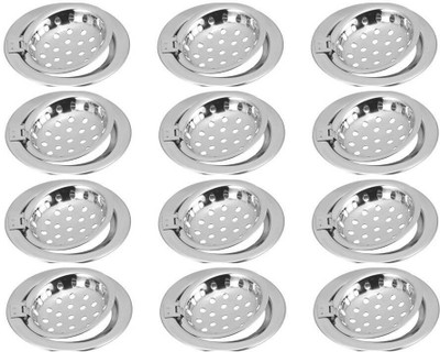 KAMAL Floor Stainless Steel Push Down Strainer(8.5 cm Set of 12)