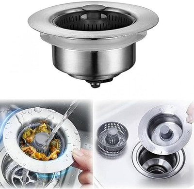 Trezox Basin, Kitchen Sink Stainless Steel Push Down Strainer(15 cm Set of 1)