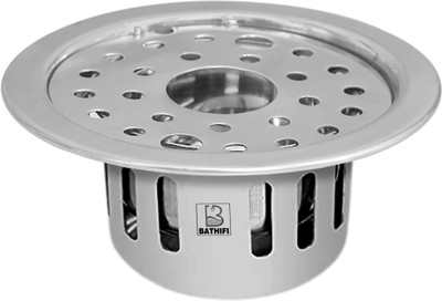 BATHIFI Floor Stainless Steel Push Down Strainer(10 cm Set of 1)