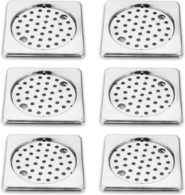 RUHE Floor Stainless Steel Push Down Strainer(12.7 cm Set of 6)