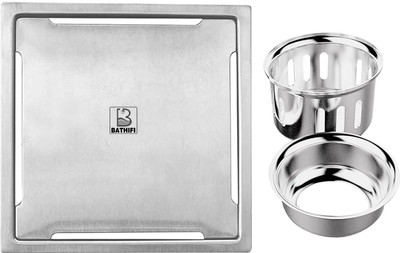 BATHIFI Floor Stainless Steel Push Down Strainer(12 cm Set of 1)