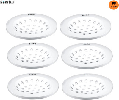 Sanituf Floor Plastic Push Down Strainer(10.16 cm Set of 6)