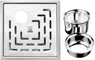 BATHIFI Floor Stainless Steel Push Down Strainer(12 cm Set of 1)