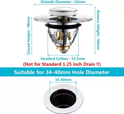 prisma collection Kitchen Sink Stainless Steel Push Down Strainer(6.3 cm Set of 1)