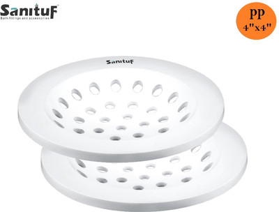 Sanituf Floor Plastic Push Down Strainer(10.16 cm Set of 2)
