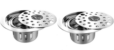 WEKTU Floor Stainless Steel Push Down Strainer(12.5 cm Set of 2)