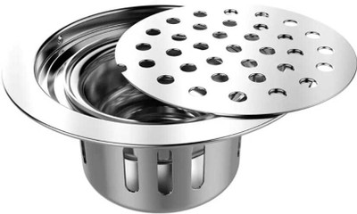 WEKTU Floor Stainless Steel Push Down Strainer(12.5 cm Set of 1)
