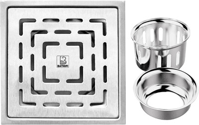 BATHIFI Floor Stainless Steel Push Down Strainer(12 cm Set of 1)