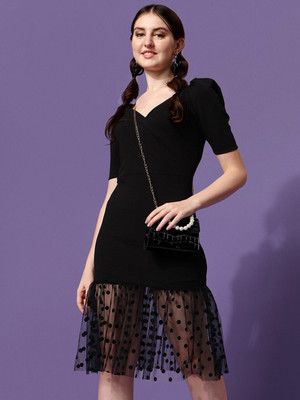Ziva Fashion Women Bodycon Black Below Knee Dress