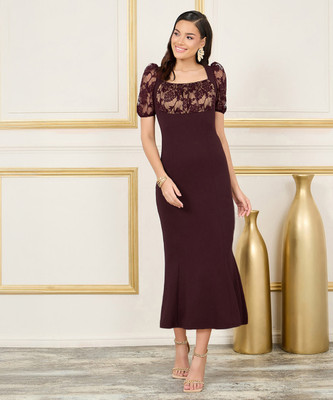 Miss Chase Women Bodycon Maroon Midi/Calf Length Dress
