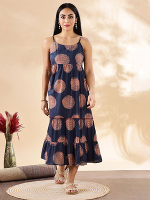 ANOUK Women Fit and Flare Blue Maxi/Full Length Dress