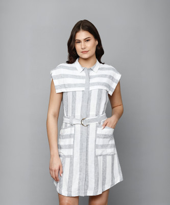 Allen Solly Women A-line White Above Knee/Mid Thigh Length Dress
