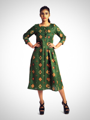Sabhekar Women Fit and Flare Green Midi/Calf Length Dress