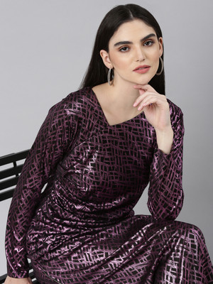 SHOWOFFFF Women Gown Purple, Black Maxi/Full Length Dress