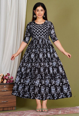 HouseOfCommon Women Fit and Flare Black Midi/Calf Length Dress