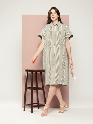 THECLASSICTOGS Women Shirt Beige Below Knee Dress