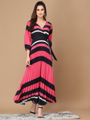 KASSUALLY Women Maxi Pink, Black Dress