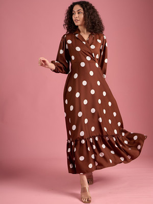 JustHer Women Maxi Brown Full Length Dress