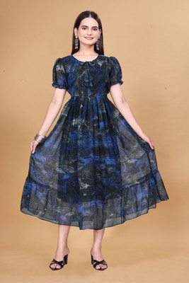 Rosasignora Women Ethnic Dress Blue Knee Length Dress