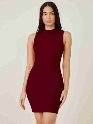 SWEVENFASHION Women Bodycon Maroon Dress