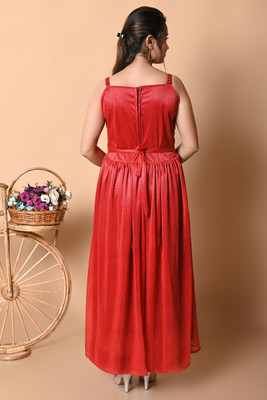 National Lebash Women A-line Red Maxi/Full Length Dress