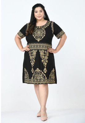 SAAKAA Women A-line Black Midi/Calf Length Dress