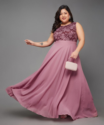Miss Chase Women Fit and Flare Purple Maxi/Full Length Dress