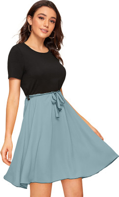 HEER FASHION Women Fit and Flare Light Green Knee Length Dress