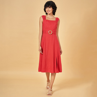 Honey By Pantaloons Women Fit and Flare Red Midi/Calf Length Dress