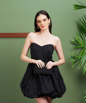 Globus Women A-line Black Above Knee/Mid Thigh Length Dress