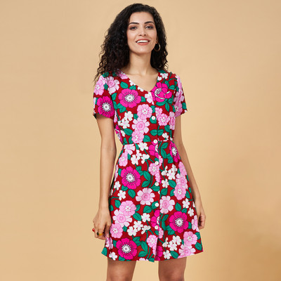 YU by Pantaloons Women Fit and Flare Multicolor Above Knee/Mid Thigh Length Dress