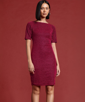 all about you Women Sheath Maroon Above Knee/Mid Thigh Length Dress
