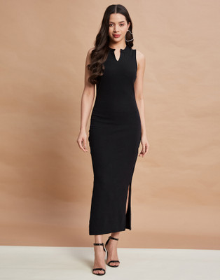 Selvia Women Bodycon Black Midi/Calf Length Dress