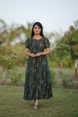 KRUUPAFASHION Women Maxi Green Full Length Dress